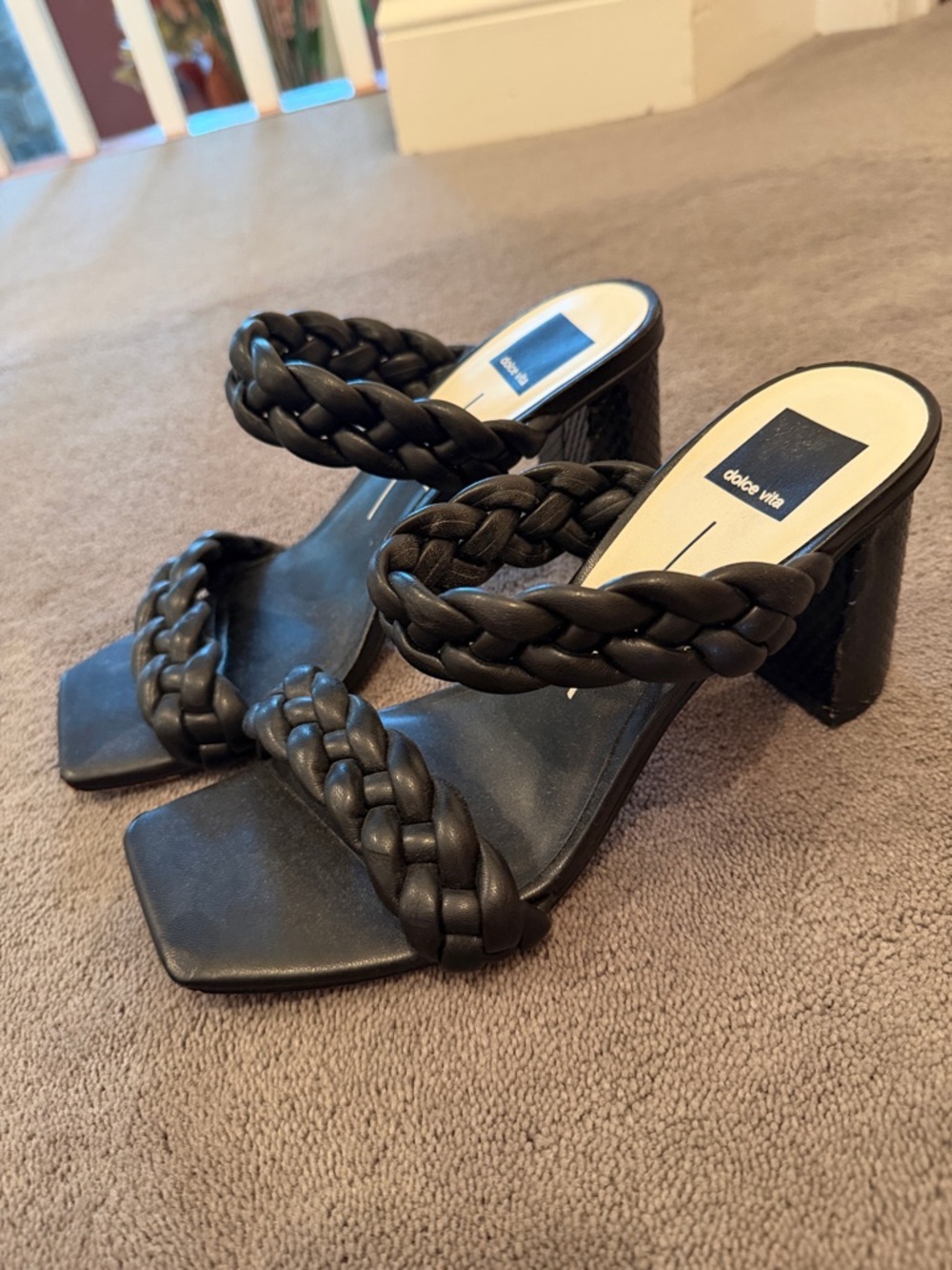 Dolce Vita Black Braided Heel Sandals